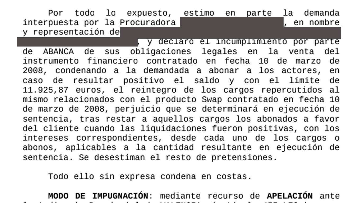 Indemnización por daños en el contrato de un SWAP